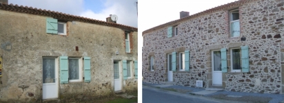 Restauration de façade avec enduit à pierres vues à Landeronde